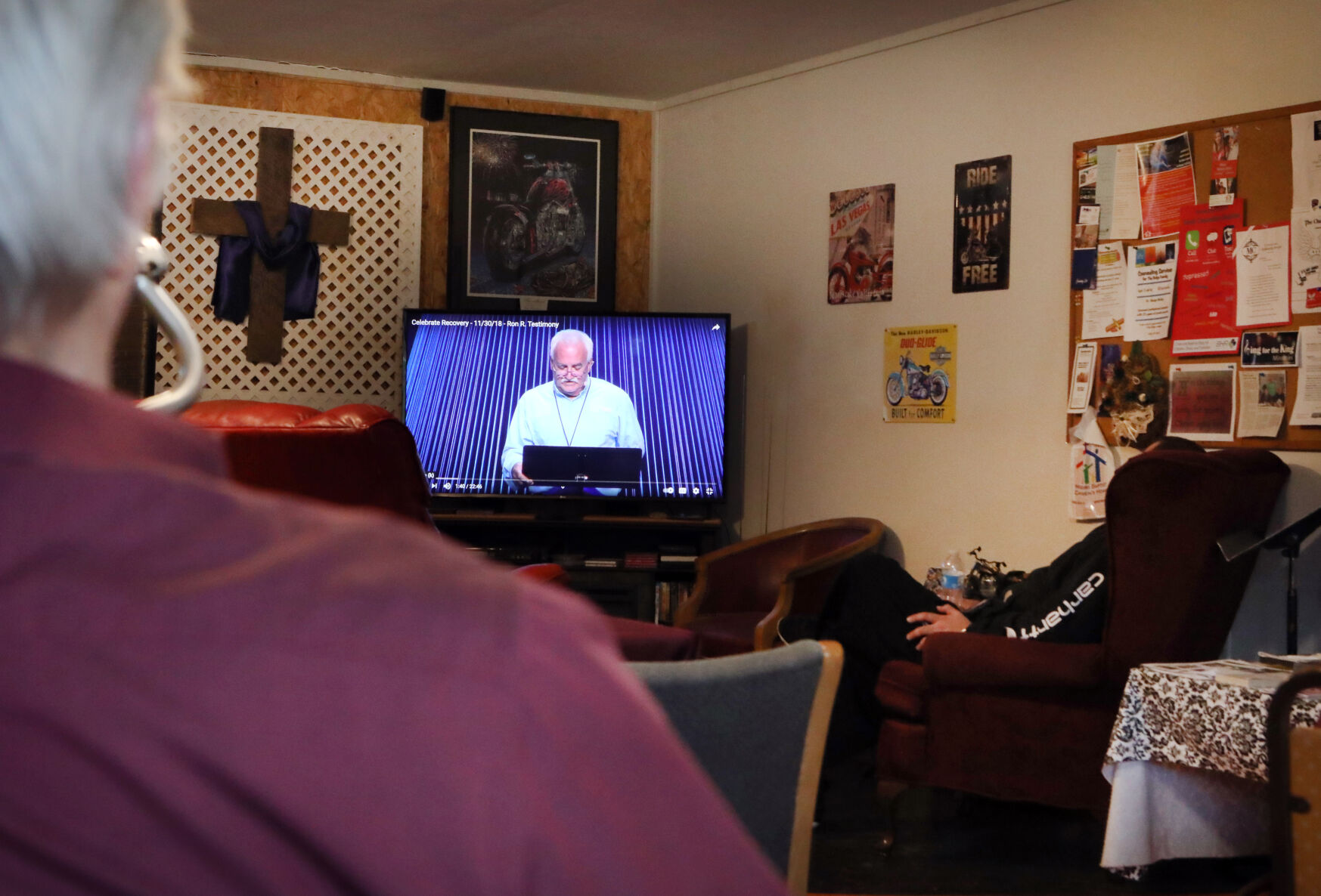 Celebrate Recovery participants watch a testimony